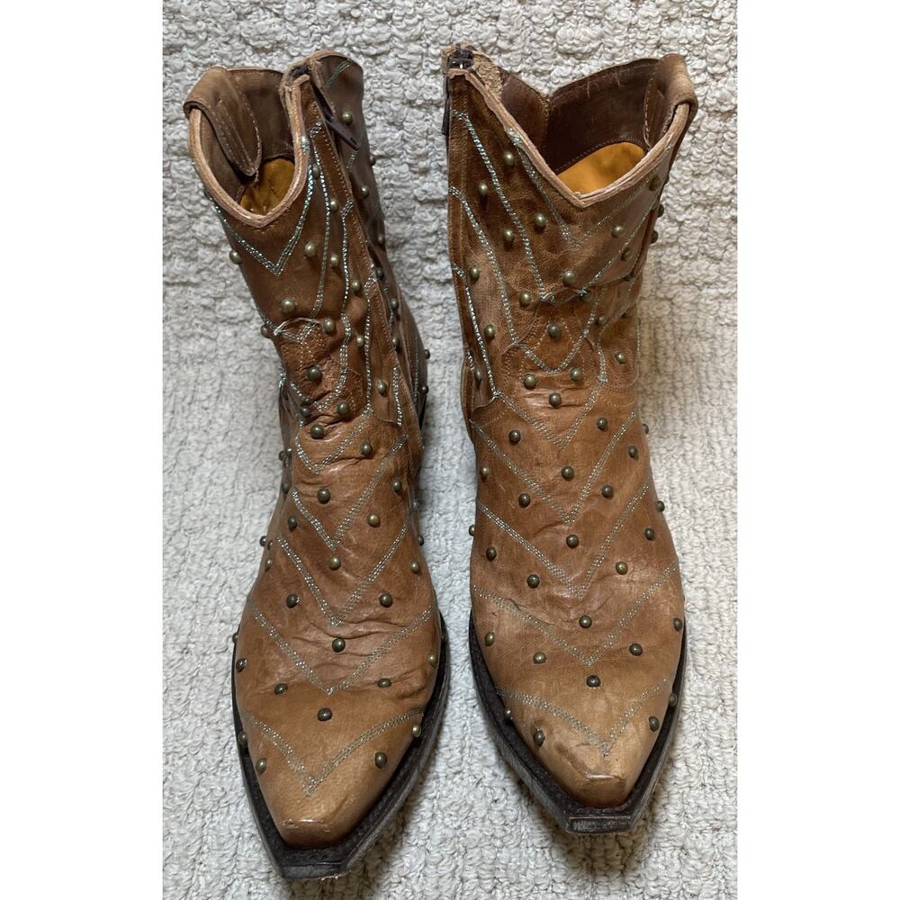 Old Gringo Brown Leather Studded Western Ankle Boots Womens 10B Turquoise Cowboy - Picture 9 of 13